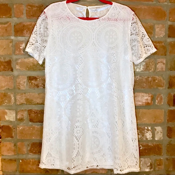 A-Line Embroidered Floral Lace White Dress - Sz XL - Picture 2 of 8